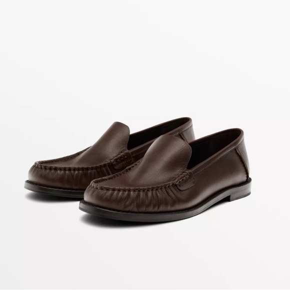 Massimo Dutti Gathered Leather Loafers NWB Size 7 1/2